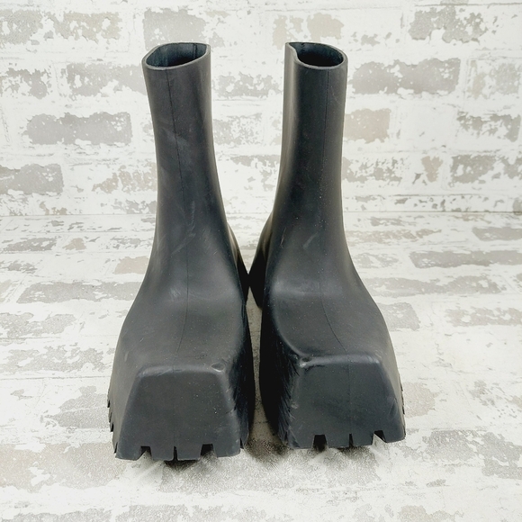 New Balenciaga Trooper Black Rubber Square Toe Rain Boots F741 - Picture 3 of 14